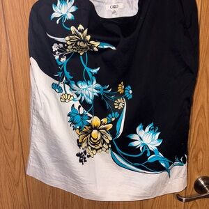 Cato Black and White Floral Blouse with Blue Accents